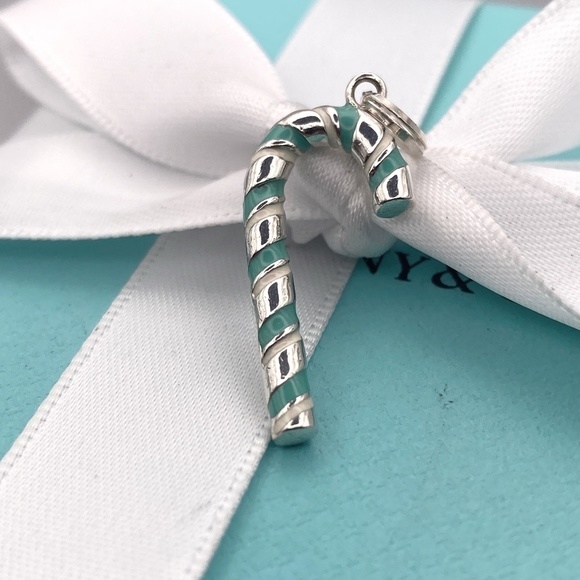 Tiffany & Co. Jewelry - Tiffany & Co Blue White Enamel Candy Cane Charm Sterling Silver Gift box Pouch